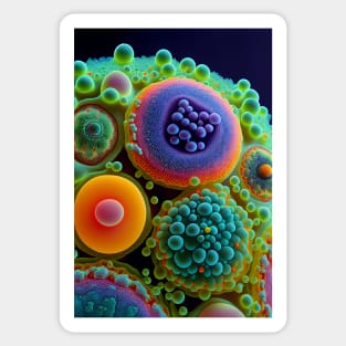 Discover the Origins of Life: Microscopic Art Featuring Protocells, Vesicles, and Primordial Foam Sticker